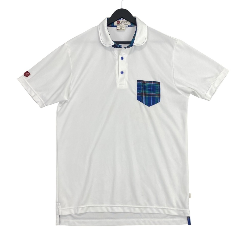 Iliac Golf Polo Mens L Blue Plaid USA Rare Luxury Sportswear Performance Shirt